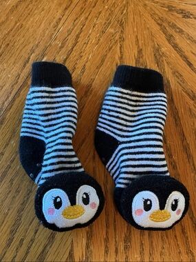 Baby Penguin Rattle Socks in Black & White